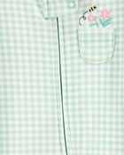 Baby Girl Gingham 2-Way Zip Cotton Sleeper Pyjamas - Green, image 2 of 3 slides
