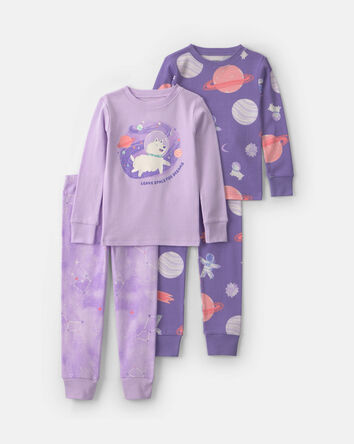 Toute-petit fille - Pyjama ajust&eacute; 4 pi&egrave;ces en 100 % coton &agrave; motif chien de l&rsquo;espace - Mauve, 