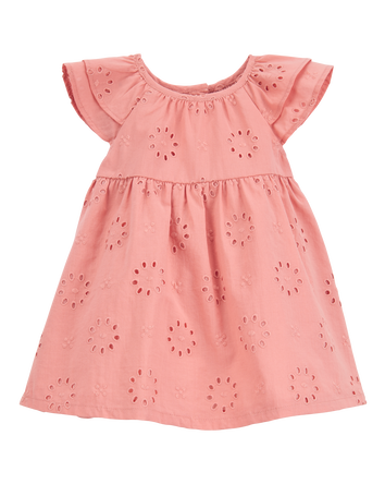 Baby Eyelet Cotton Dress - Pink, 