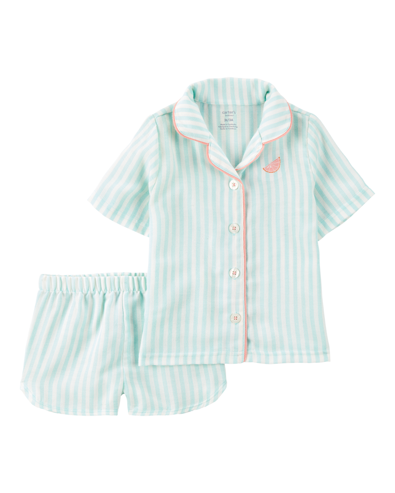 Toddler Striped Loose Fit 2-Piece Pyjamas - Mint, image 1 of 4 slides