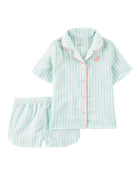 Toddler Striped Loose Fit 2-Piece Pyjamas - Mint, image 1 of 4 slides