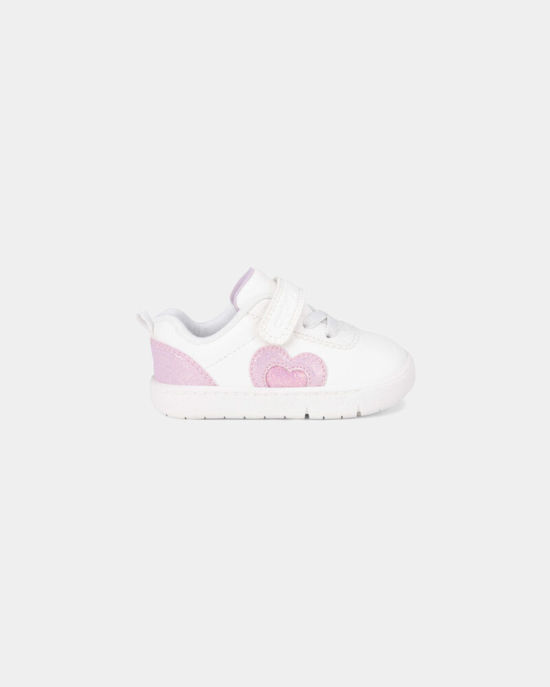 Baby Girl Every Step&reg; First Walker Shimmer Heart Sneakers - White/Pink, image 2 of 5 slides