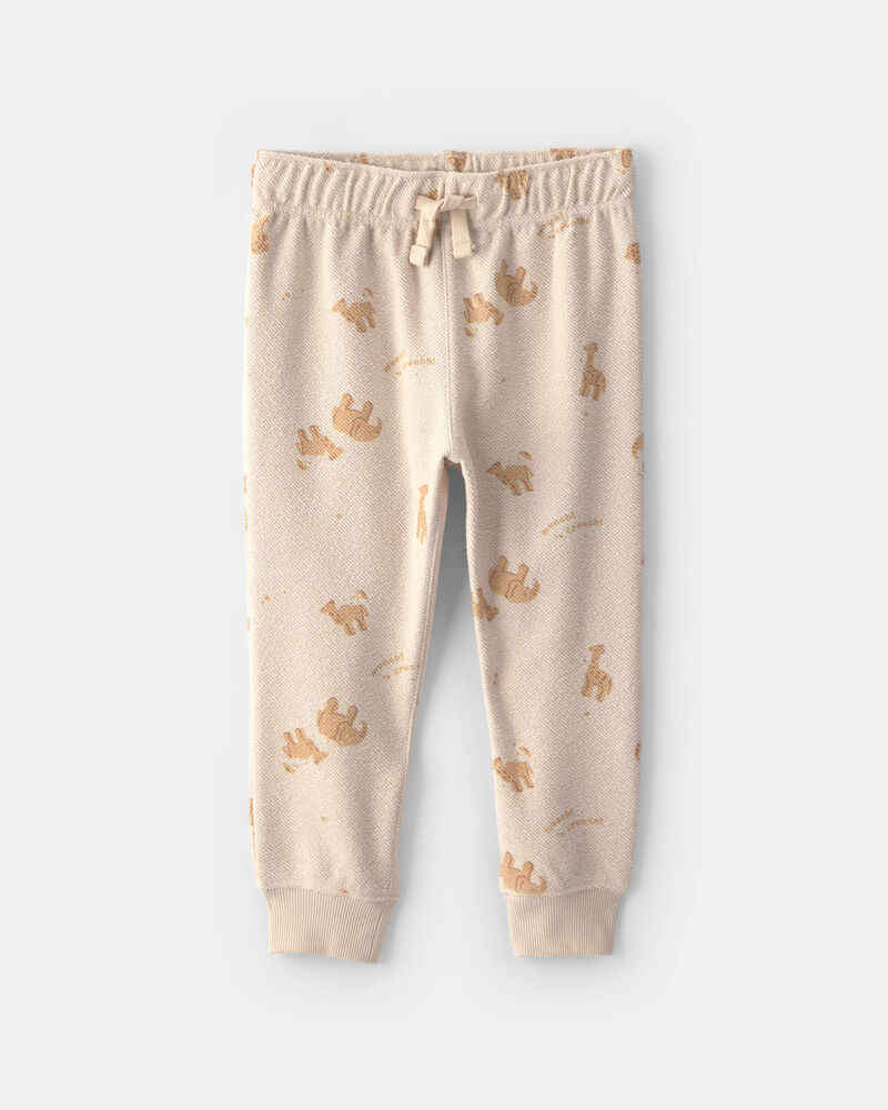 B&eacute;b&eacute; gar&ccedil;on - Ensemble 2 pi&egrave;ces haut et pantalon en jersey bouclette &agrave; motif animaux - Cr&egrave;me, image 2 sur 3 diapositives