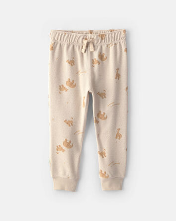 B&eacute;b&eacute; gar&ccedil;on - Ensemble 2 pi&egrave;ces haut et pantalon en jersey bouclette &agrave; motif animaux - Cr&egrave;me, 