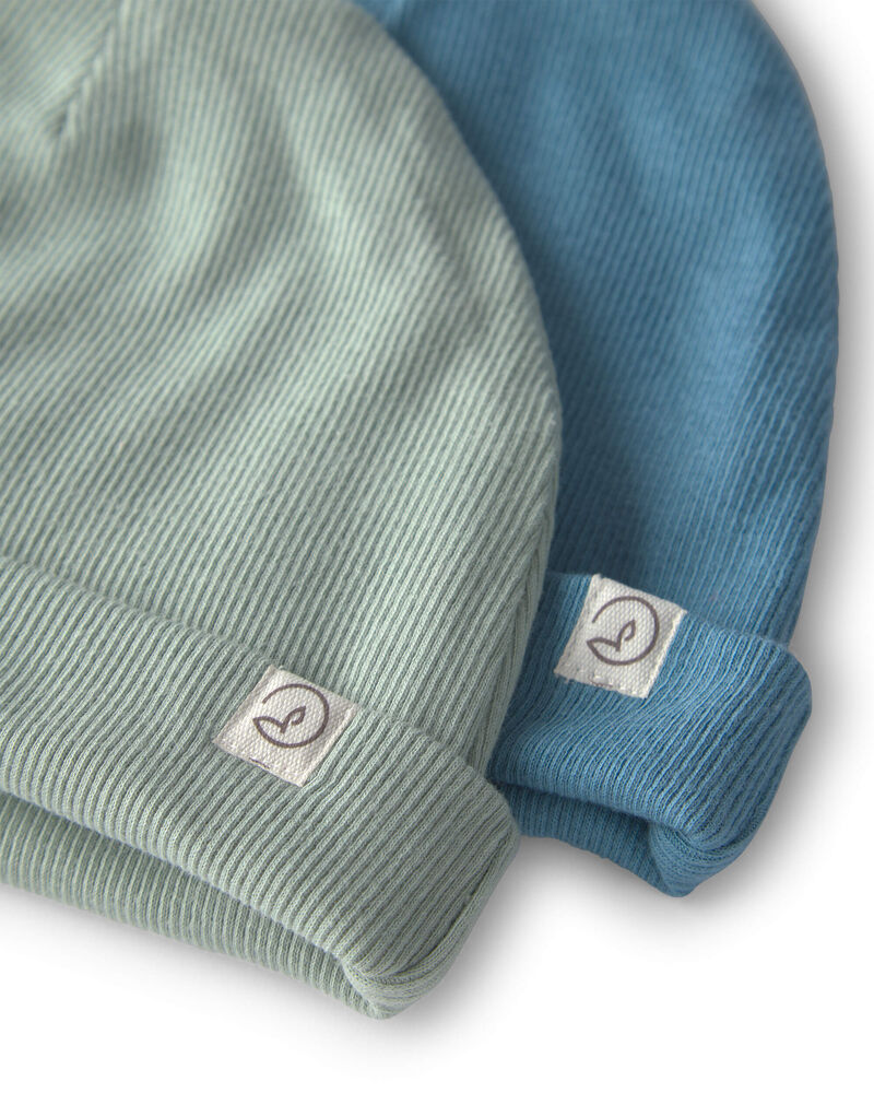 Baby 2-Pack Organic Cotton Rib Caps, image 2 of 3 slides