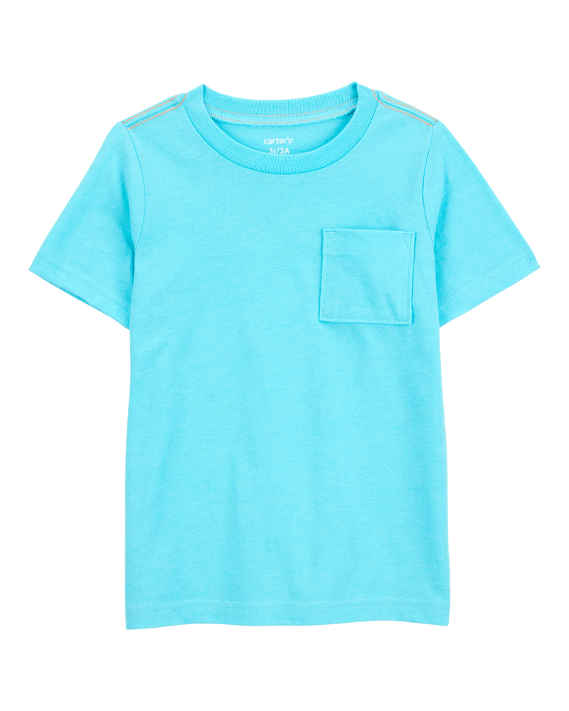 Bébé T-shirt à manches courtes à poche de couleur unie - Bleu, image 1 sur 3 diapositives