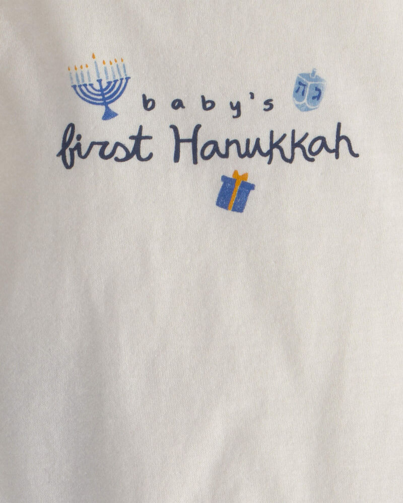 B&eacute;b&eacute; - Ensemble 2 pi&egrave;ces cache-couche manches longues &laquo;Baby's First Hanukkah&raquo; et pantalon &ndash; Bleu/Cr&egrave;me, image 3 sur 3 diapositives