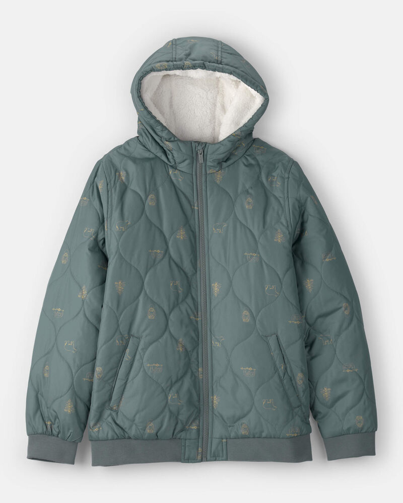 Toddler Boy Quilted Bomber Jacket - Green, image 1 of 3 slides