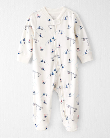 Baby Organic Cotton Sleep & Play Pyjamas in Snowy Slopes Print, 