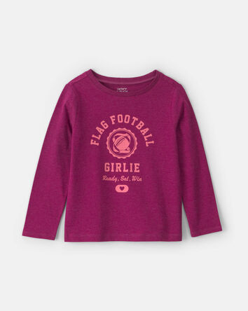 Filles - T-shirt manches longues &agrave; imprim&eacute; &laquo;Flag Football Girlie&raquo; - Bourgogne, 