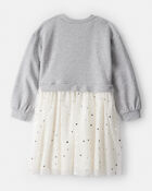 Girls Metallic Star Long-Sleeve Tulle Dress - Grey, image 2 of 4 slides