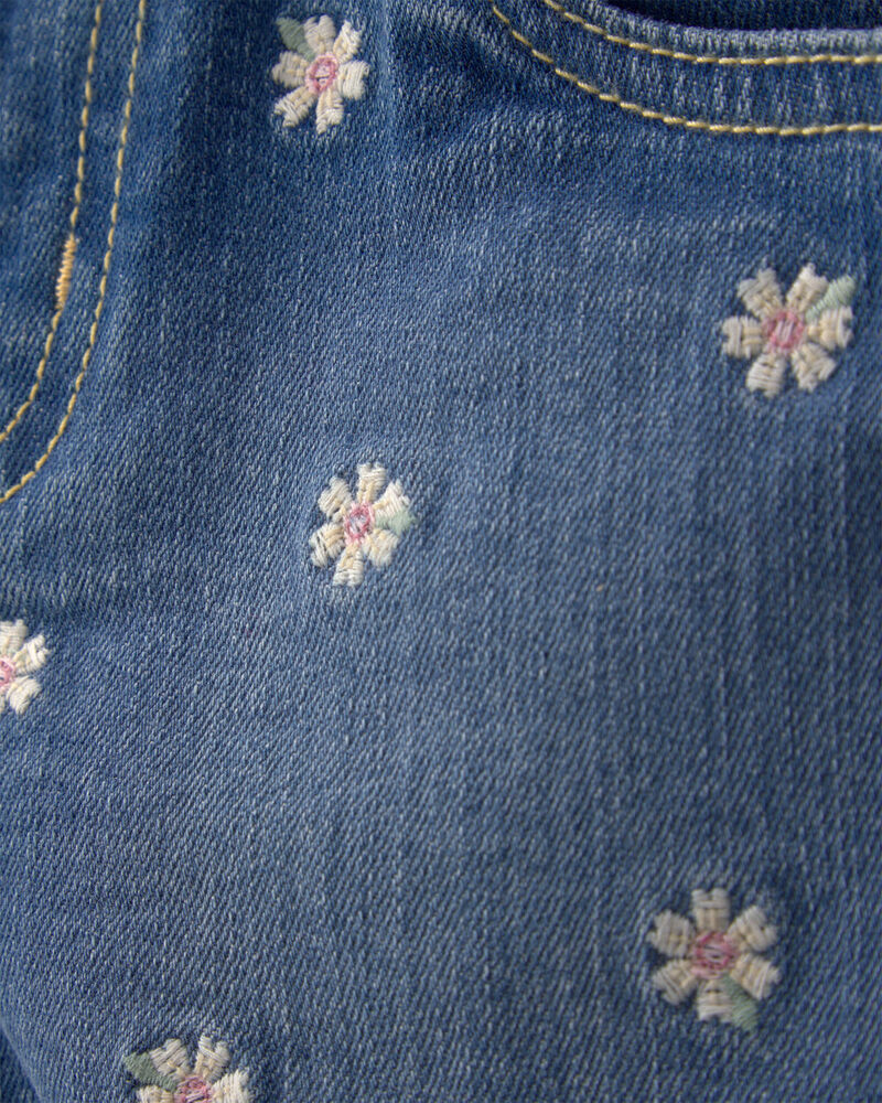 Tout-petit fille - Short en denim brod&eacute;, marguerites - D&eacute;lav&eacute; fonc&eacute;, image 3 sur 3 diapositives