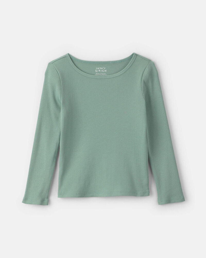 Girls Long-Sleeve Ribbed Top - Green, image 1 of 3 slides