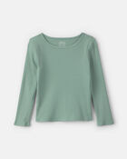 Girls Long-Sleeve Ribbed Top - Green, image 1 of 3 slides