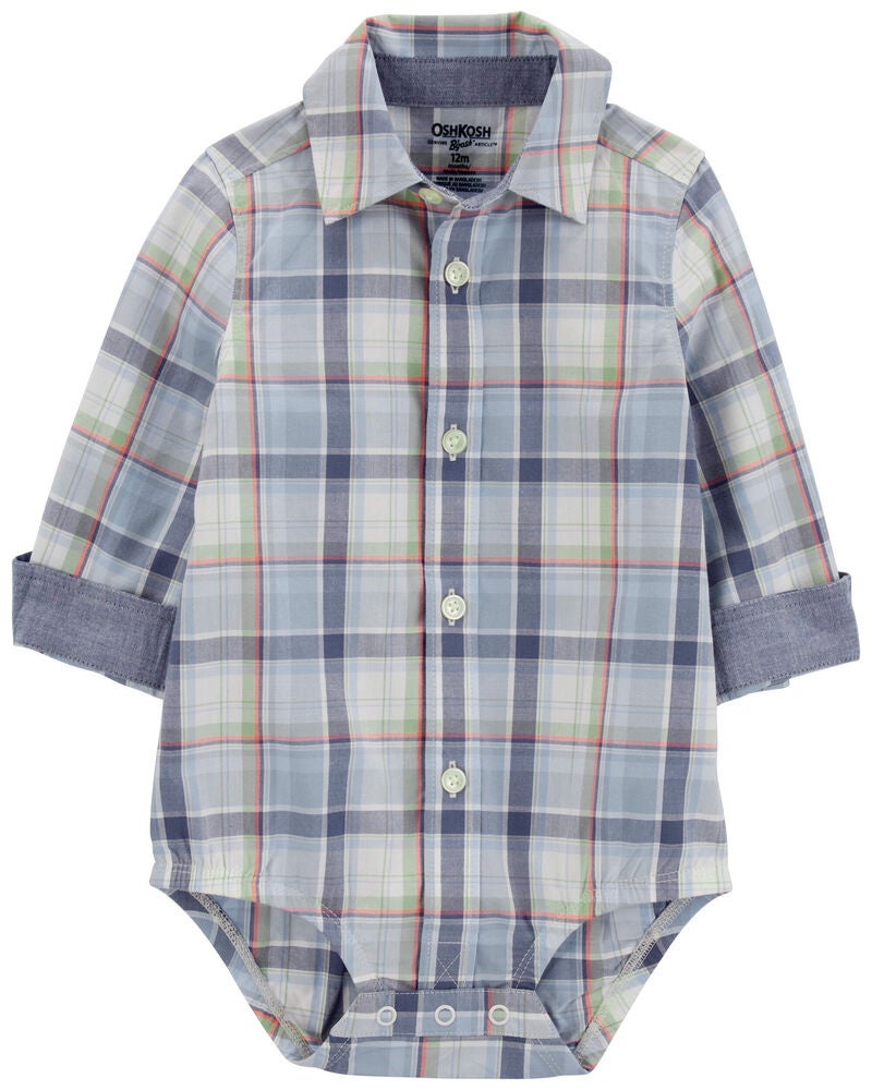 Baby Plaid Button-Front Bodysuit, image 1 of 4 slides