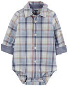 Baby Plaid Button-Front Bodysuit, image 1 of 4 slides