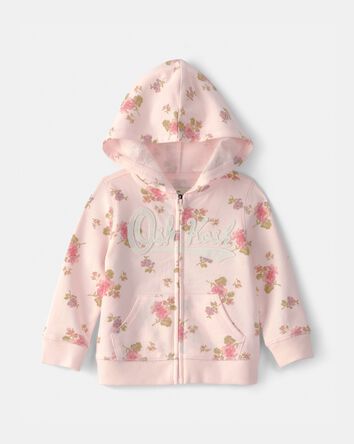 Baby Girl Floral OshKosh Logo Zip-Up Hoodie - Pink, 
