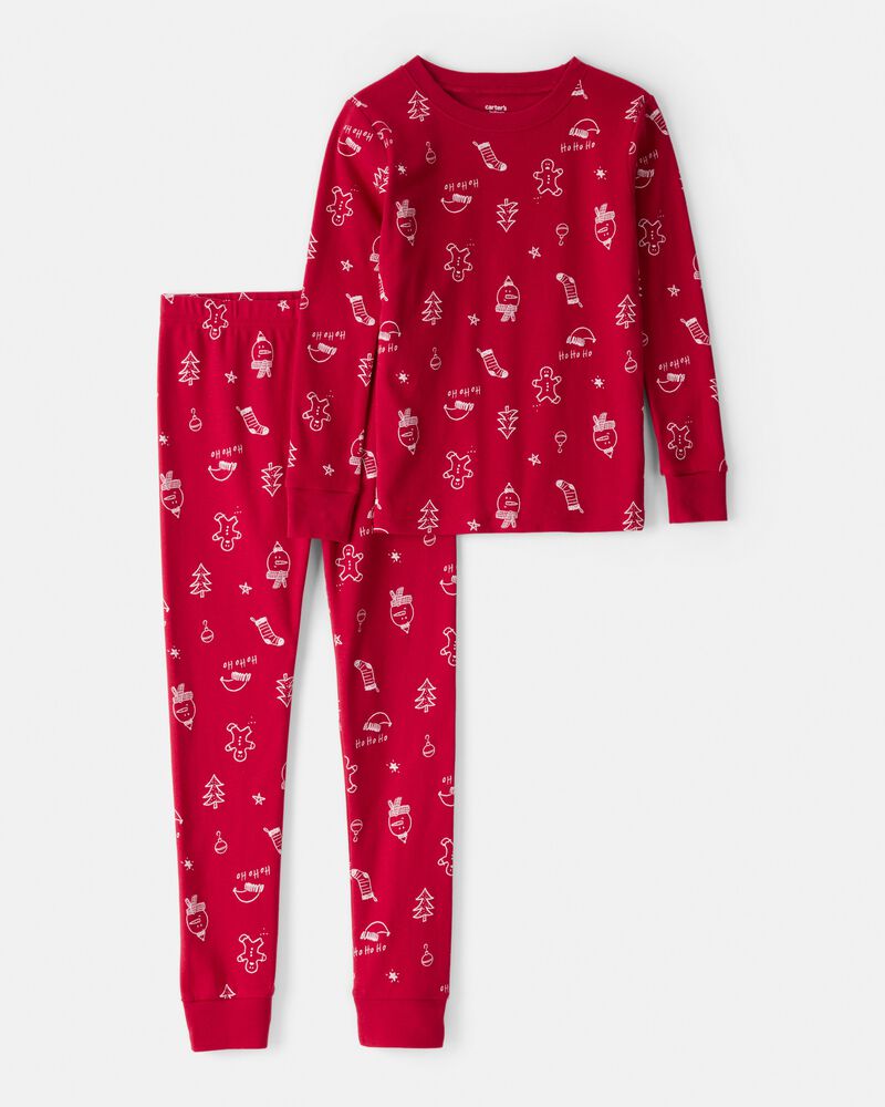 Kid Christmas 100% Cotton Snug Fit 2-Piece Pyjamas - Red, image 1 of 4 slides
