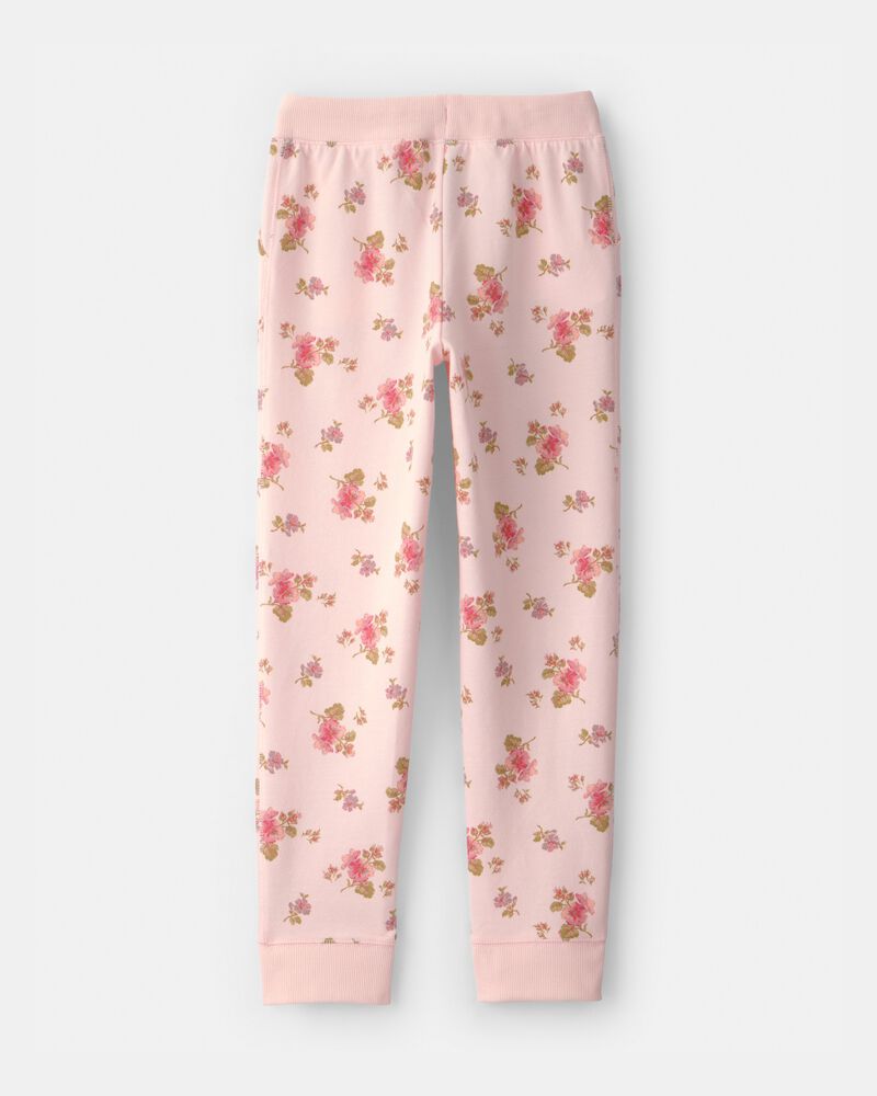 Filles - Pantalon de jogging en tricot avec cordon de serrage, floral - Rose, image 2 sur 3 diapositives