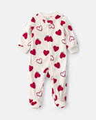 B&eacute;b&eacute; - Grenouill&egrave;re velout&eacute;e &agrave; fermeture &agrave; glissi&egrave;re double sens de la Saint-Valentin &ndash; Cr&egrave;me/Rouge, image 1 sur 5 diapositives