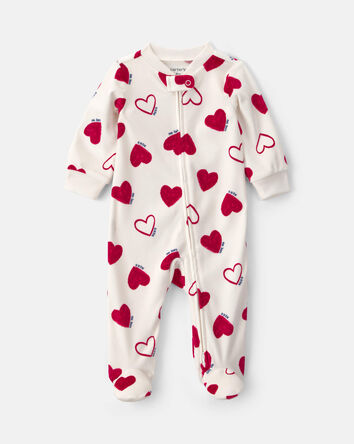 B&eacute;b&eacute; - Grenouill&egrave;re velout&eacute;e &agrave; fermeture &agrave; glissi&egrave;re double sens de la Saint-Valentin &ndash; Cr&egrave;me/Rouge, 