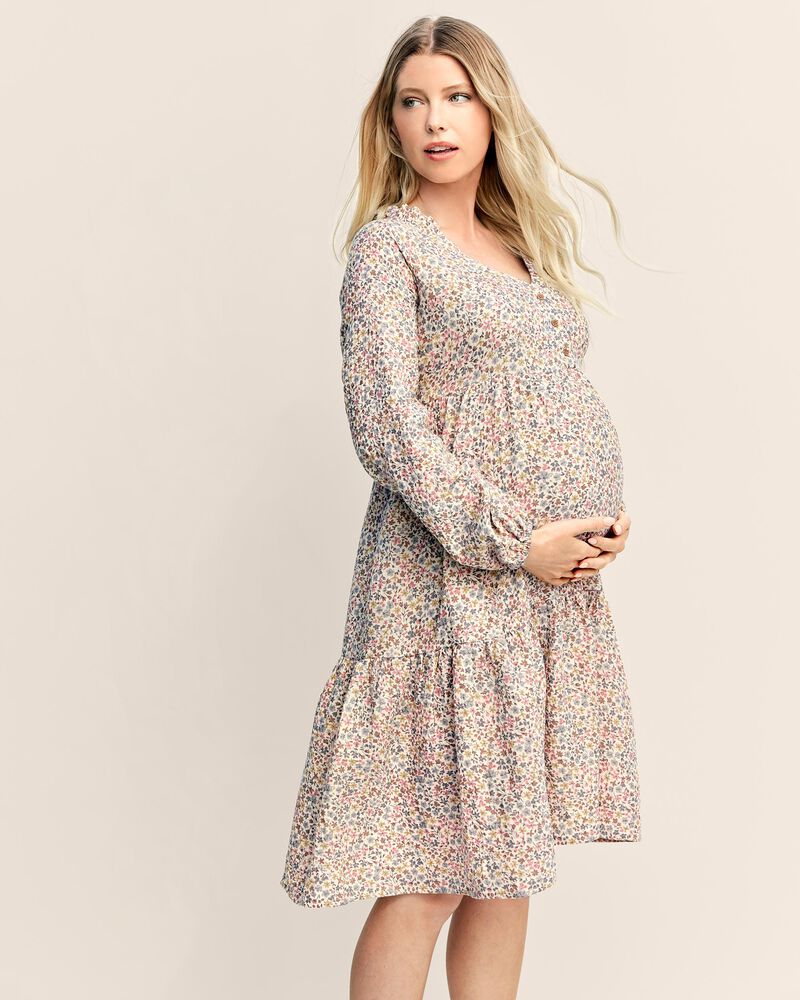 Boho Floral Adult Women's Maternity Button-Front Wildflower Dress