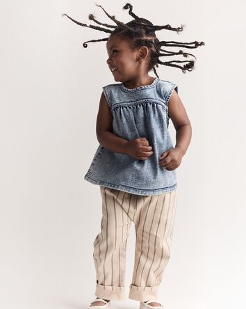 Toddler Girl Sleeveless Denim Top in Avenue Wash - Blue, 