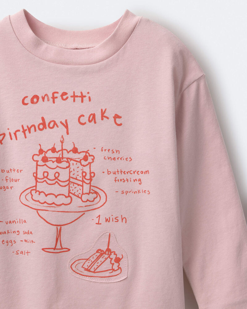 Tout-petit fille - T-shirt d&eacute;contract&eacute; &agrave; manches longues, imprim&eacute; g&acirc;teau d&rsquo;anniversaire - Rose, image 6 sur 6 diapositives
