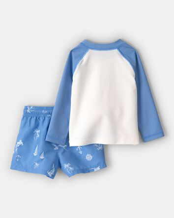 B&eacute;b&eacute; gar&ccedil;on - Ensemble 2 pi&egrave;ces haut dermoprotecteur et maillot &agrave; motif requin - Bleu/Blanc, 