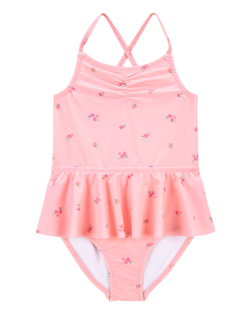 Toddler 1-Piece Floral Tutu Swimsuit - Pink, image 1 of 4 slides
