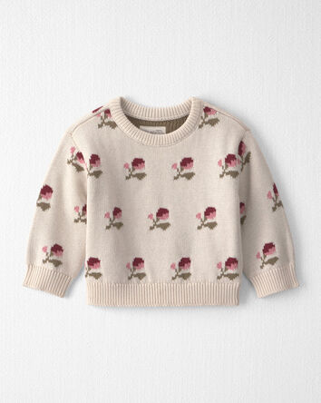 Baby Organic Cotton Sweater Knit Pullover in Floral Jacquard, 