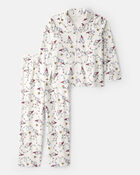 Kid Peanuts Snoopy Print Fleece Long-Sleeve Loose Fit 2-Piece Pajamas - White, image 1 of 3 slides