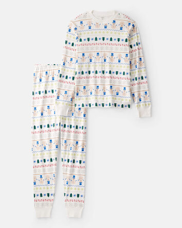 Adult Christmas Fair Isle 100% Cotton Long-Sleeve Snug Fit - White, 