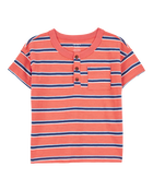 Toddler Striped Cotton Short-Sleeve Henley - Orange, image 1 of 3 slides