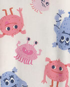Toddler Girl 4-Piece Monster 100% Cotton Snug Fit Pyjama Set - Blue/Cream, image 7 of 9 slides