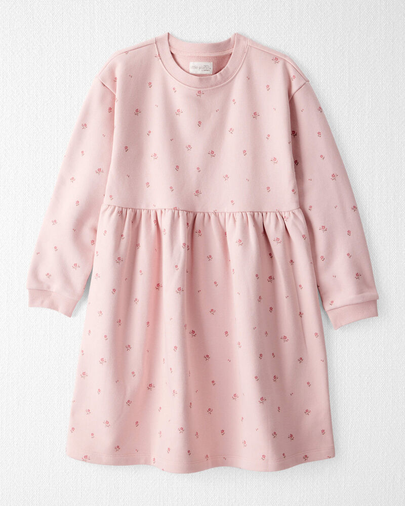 Girls French Terry Dress Made with Organic Cotton in Blush Petals Print, image 1 of 5 slides