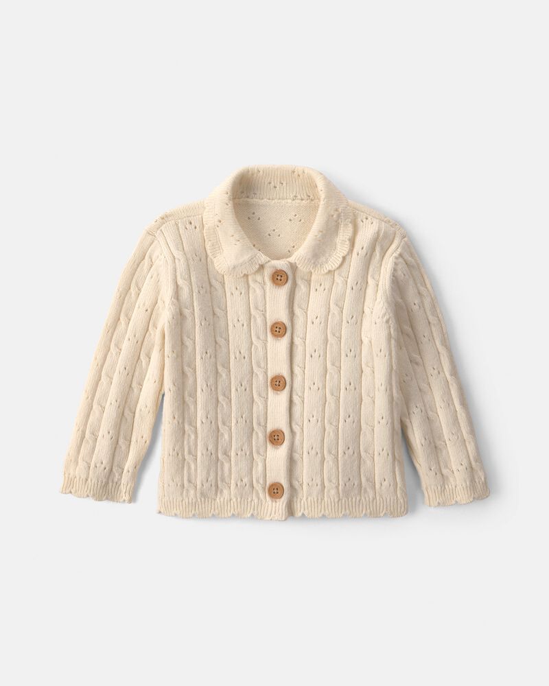 B&eacute;b&eacute; fille - Cardigan &agrave; motif jacquard &ndash; Cr&egrave;me, image 1 sur 6 diapositives