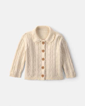 Baby Girl Fair Isle Cardigan Sweater - Cream, 
