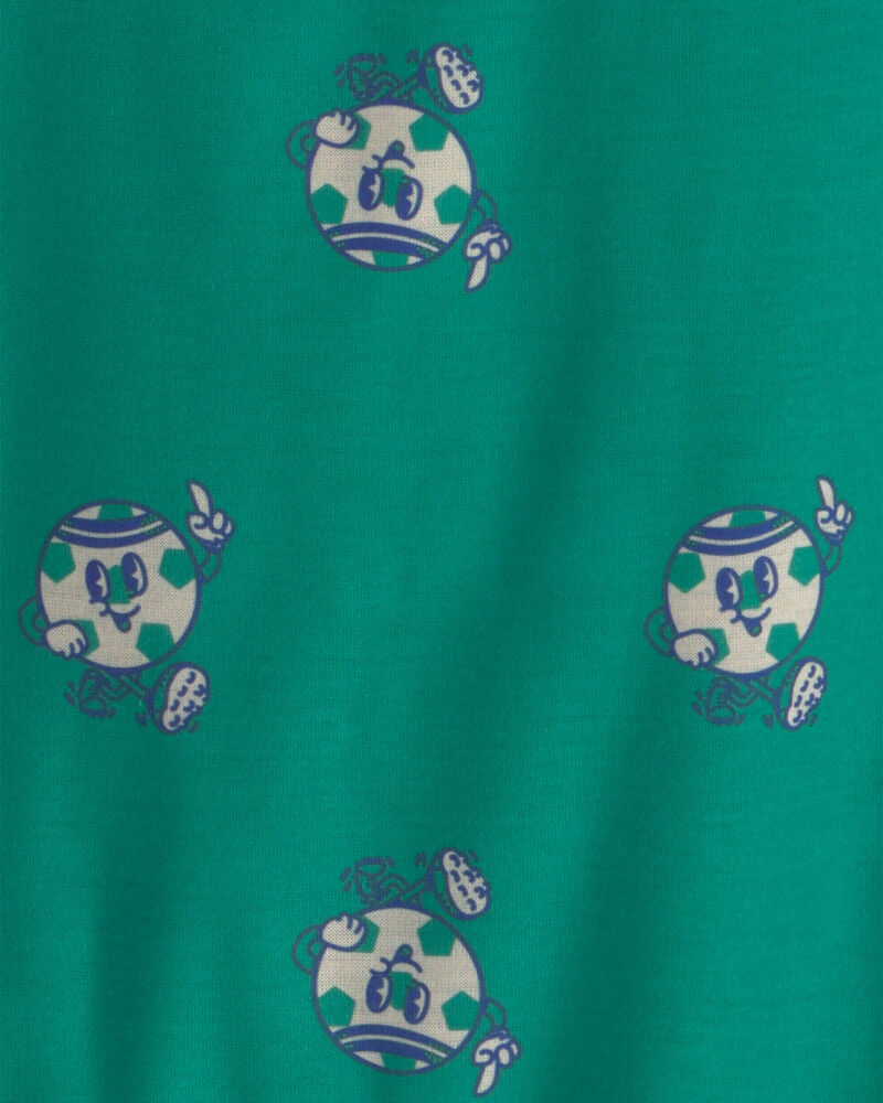 Toddler Boy Soccer Short-Sleeve Loose Fit 2-Piece Pyjama Set - Green/Grey, image 3 of 4 slides