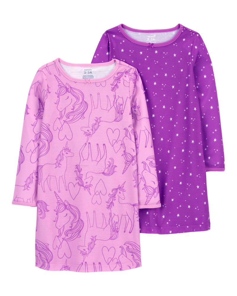 Purple Kid 2 Pack Long Sleeve Nightgowns Carter s Oshkosh Canada
