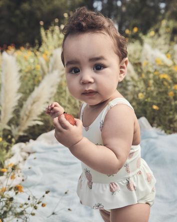Baby Recycled Strawberry-Print Swimsuit, 