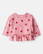 Baby Girl Heart Long-Sleeve Peplum Top - Pink, image 1 of 3 slides