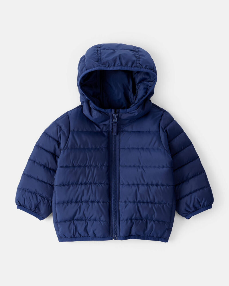 Baby Hooded Puffer Jacket - Navy Blue, image 1 of 4 slides
