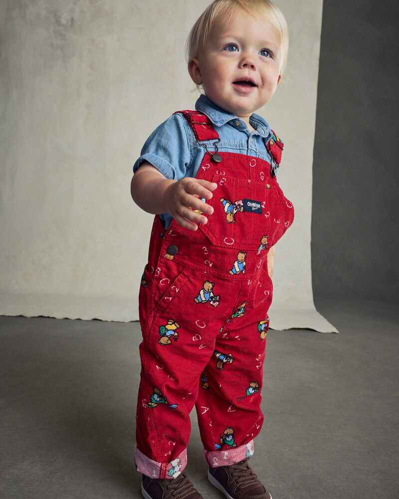 Baby Bear Corduroy Overalls - Red, image 4 of 7 slides