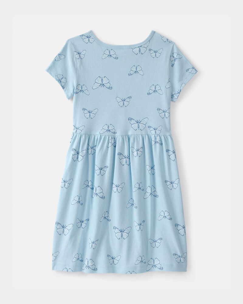 Filles - Robe &agrave; manches courtes, papillons - Bleu, image 2 sur 3 diapositives