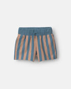 Toddler Boy Long-Line Short in Stripes - Slate/Brown, image 2 of 6 slides