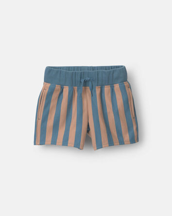 Toddler Boy Long-Line Short in Stripes - Slate/Brown, 