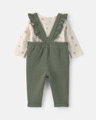 B&eacute;b&eacute; fille - Ensemble 2 pi&egrave;ces salopette piqu&eacute;e &ndash; Vert olive, image 2 sur 5 diapositives