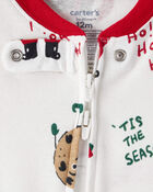 Baby Brown Santa Milk & Cookies 100% Cotton Long-Sleeve Snug Fit 1-Piece Pyjamas - White, image 2 of 4 slides