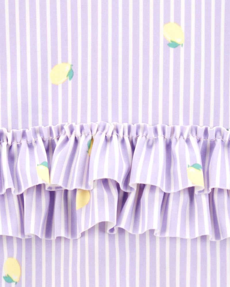 Baby Girl 1-Piece Striped Lemon Ruffle Swimsuit - Purple, image 4 of 6 slides